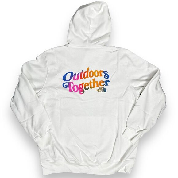 The North Face Hoodie Mens L White Outdoor Together Colorful Adventure Orange - Picture 1 of 5